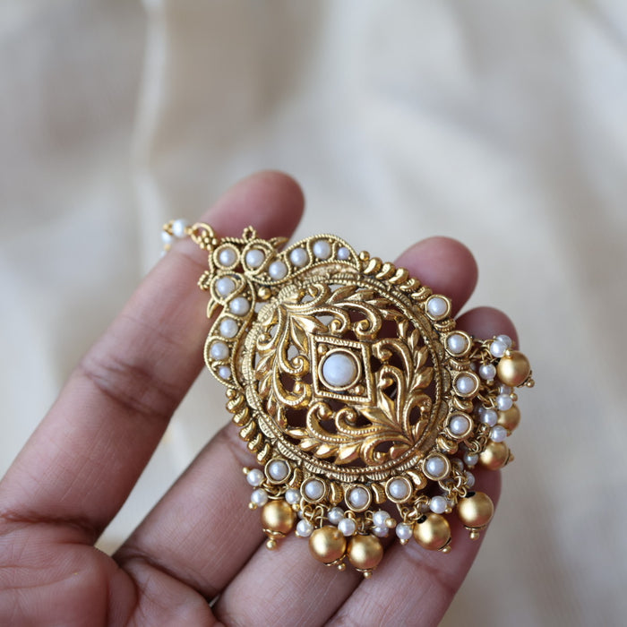 Antique pearl temple design maang tikka TA383
