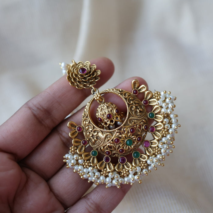 Antique ruby stone temple design maang tikka TA3481
