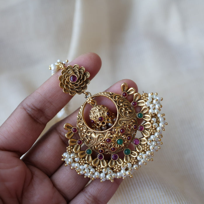 Antique ruby stone temple design maang tikka TA3481