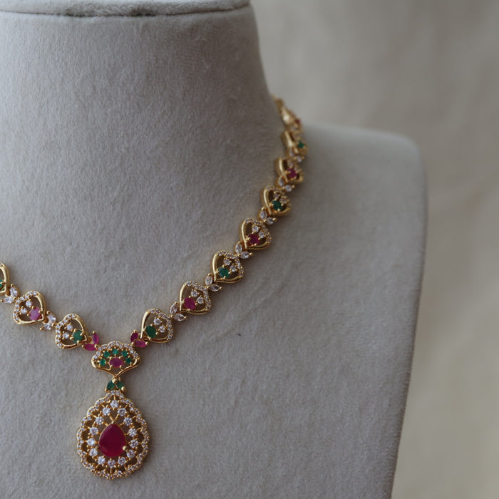 Heritage gold plated multi stone short necklace H3333