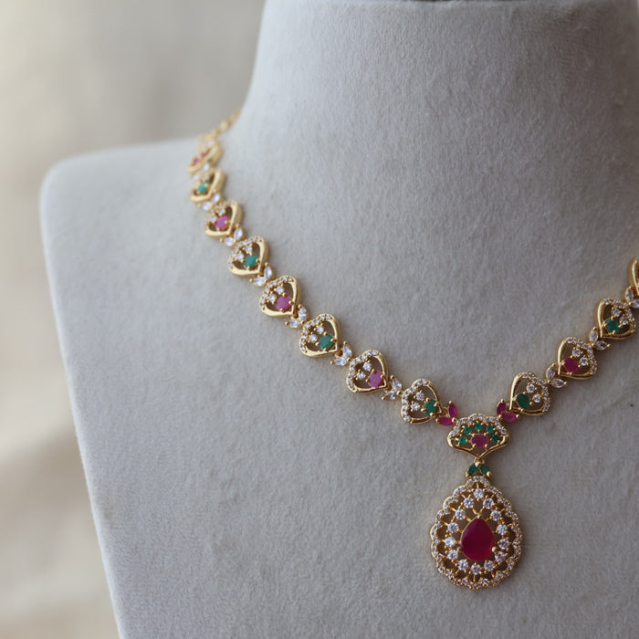 Heritage gold plated multi stone short necklace H3333