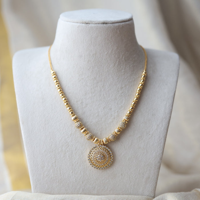 Heritage gold plated white stone short necklace with earrings H678