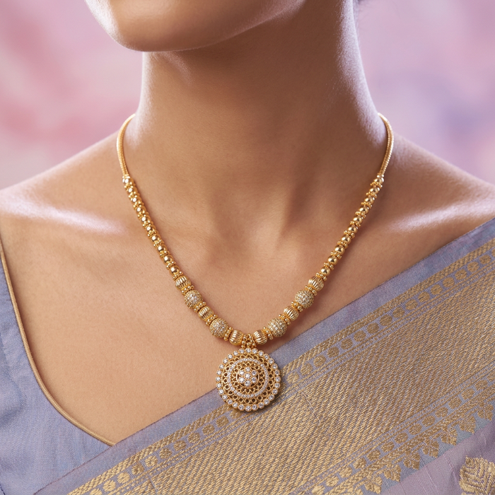 Heritage gold plated white stone short necklace with earrings H678