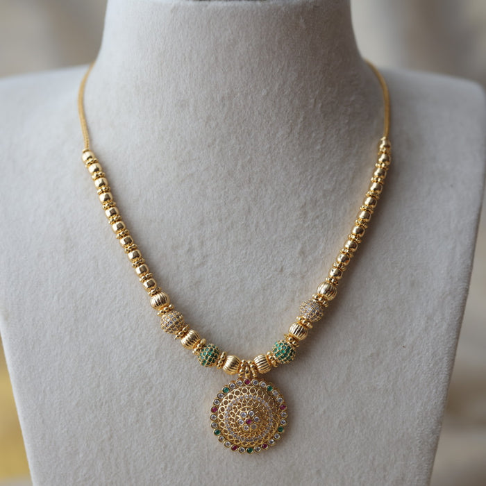 Heritage gold plated ruby green stone short necklace H1101