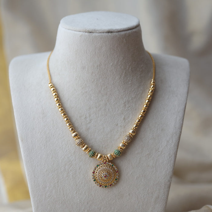 Heritage gold plated ruby green stone short necklace H1101
