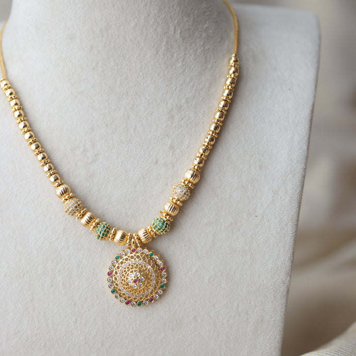 Heritage gold plated ruby green stone short necklace H1101