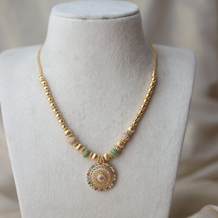 Heritage gold plated ruby green stone short necklace H1101