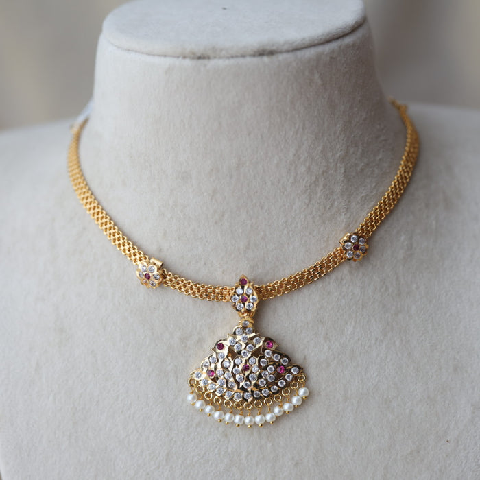 Heritage gold plated ruby white stone short necklace H112