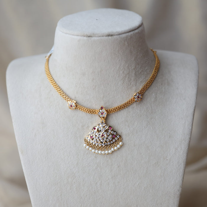 Heritage gold plated ruby white stone short necklace H112