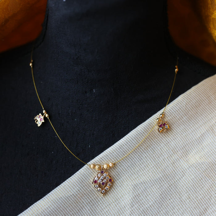 Heritage gold plated ruby white invisible short necklace IN903