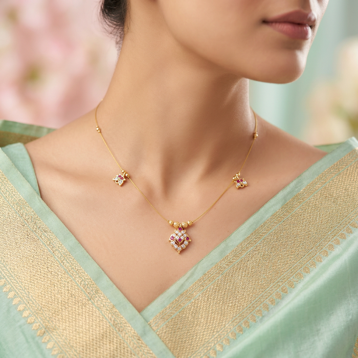Heritage gold plated ruby white invisible short necklace IN903