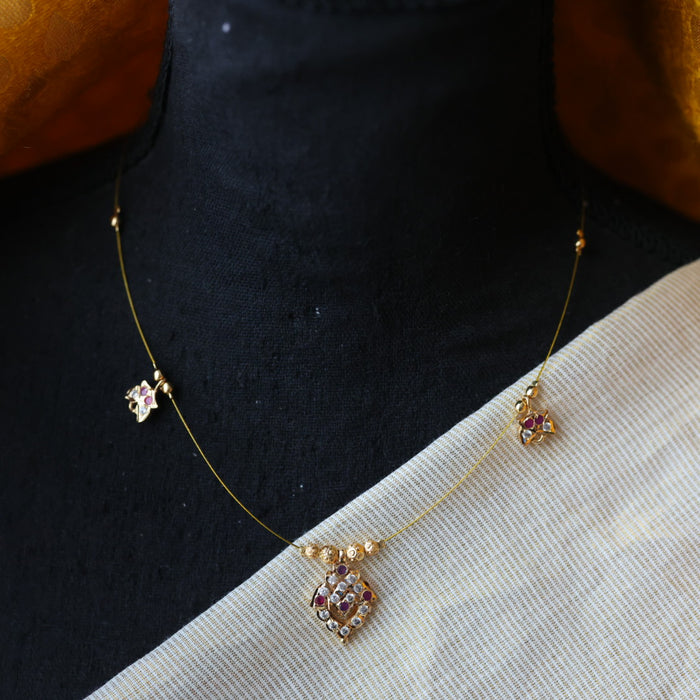 Heritage gold plated ruby white invisible short necklace IN903