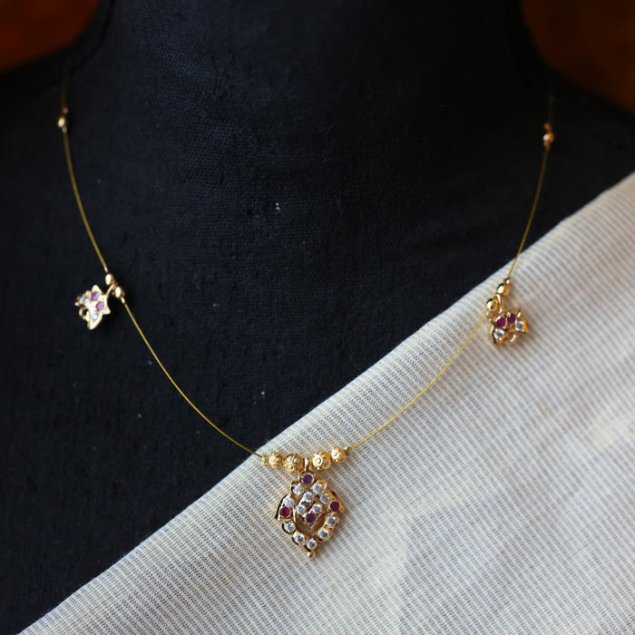 Heritage gold plated ruby white invisible short necklace IN903