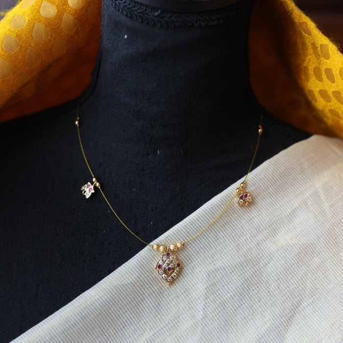 Heritage gold plated ruby white invisible short necklace IN903