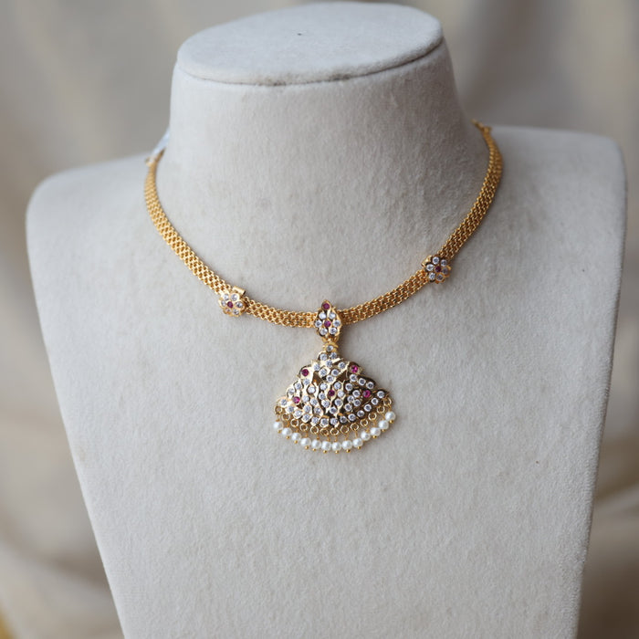 Heritage gold plated ruby white stone short necklace H112