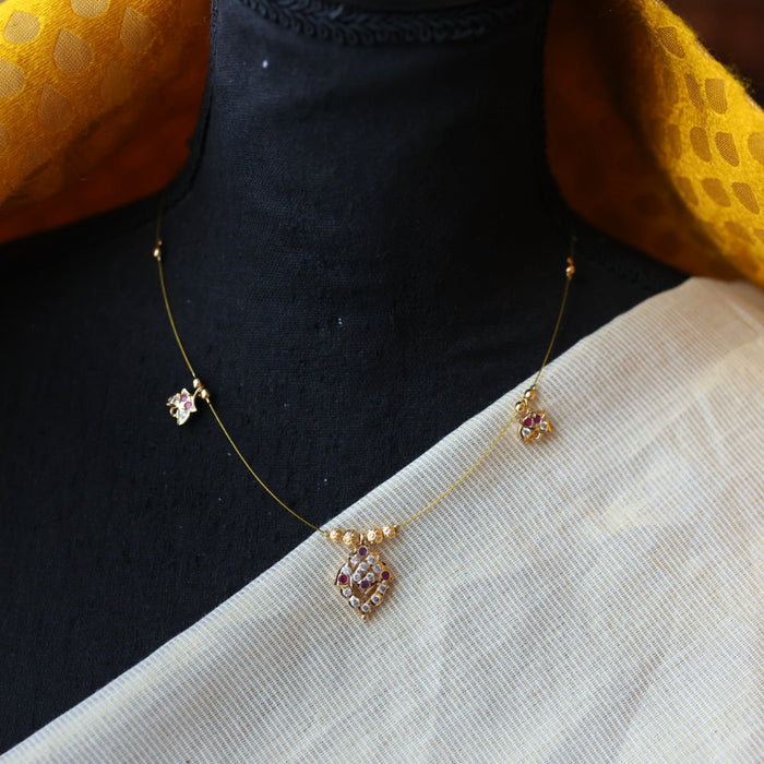 Heritage gold plated ruby white invisible short necklace IN903