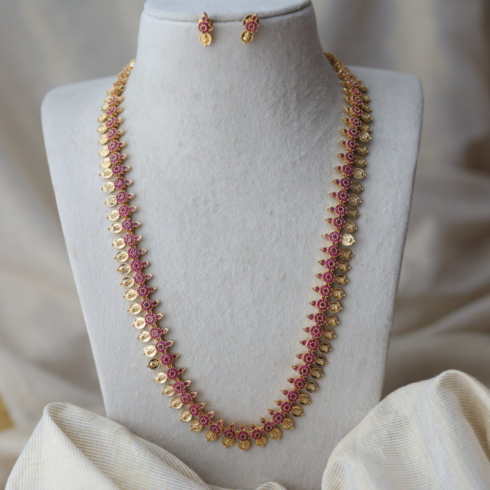 Heritage gold plated ruby stone coin long necklace HL248