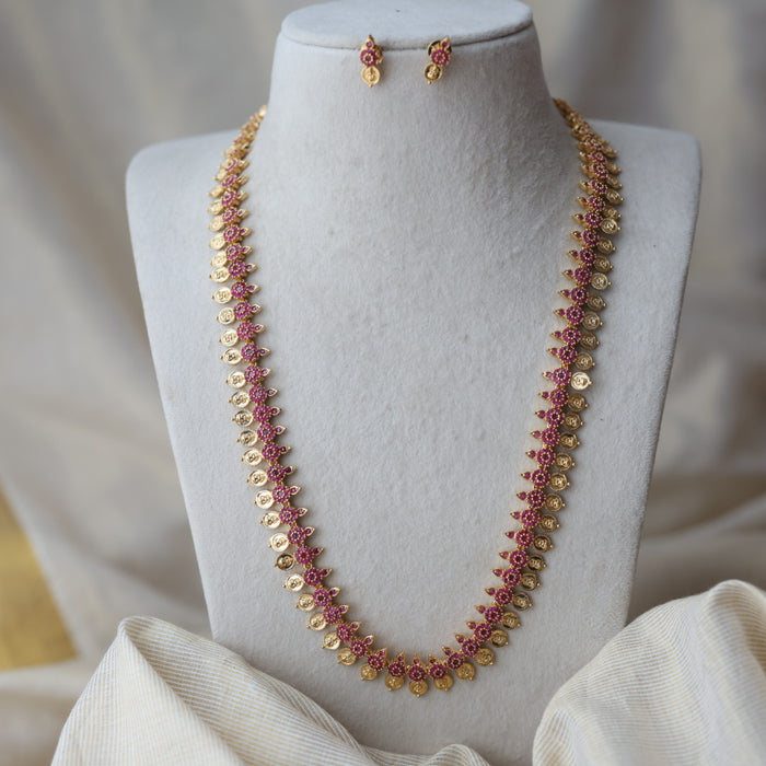 Heritage gold plated ruby stone coin long necklace HL248