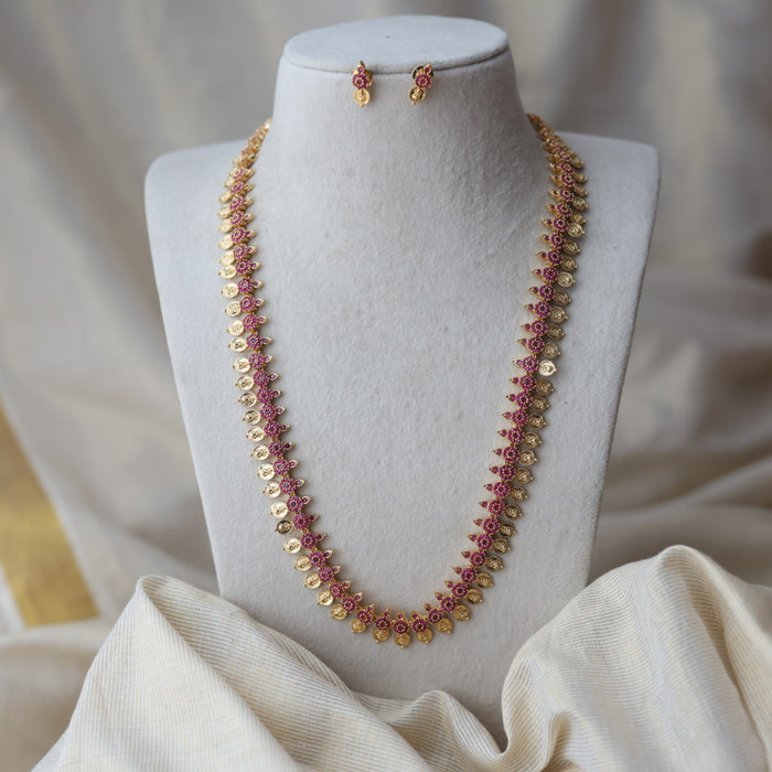 Heritage gold plated ruby stone coin long necklace HL248