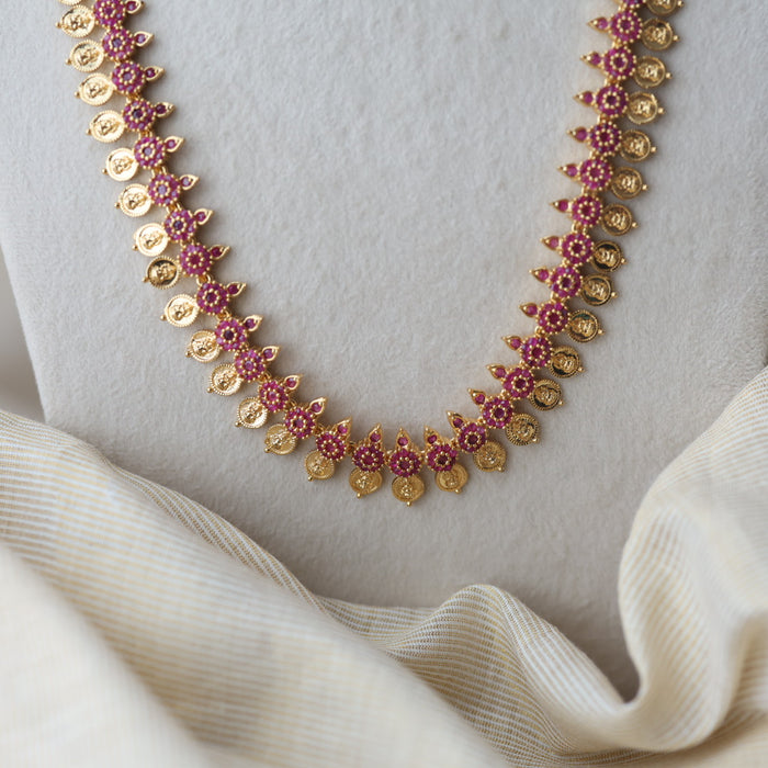 Heritage gold plated ruby stone coin long necklace HL248