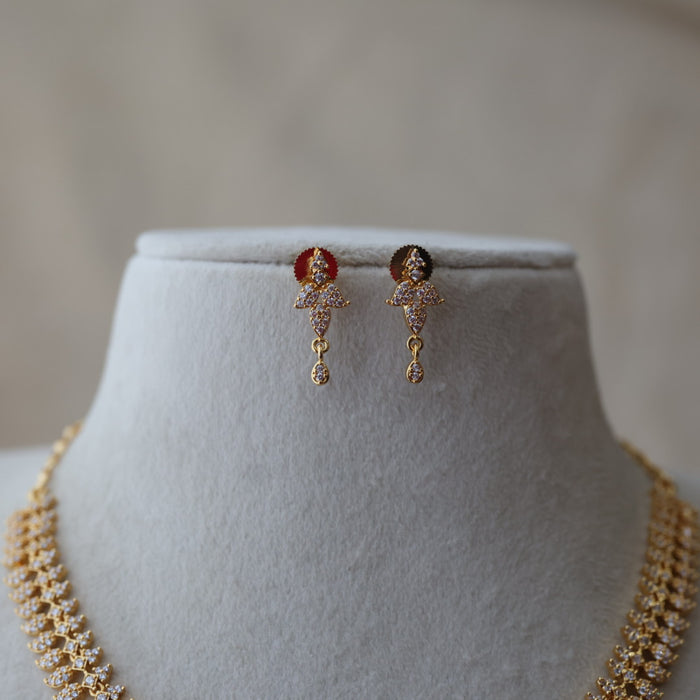 Heritage gold plated white stone short necklace with earrings H1923