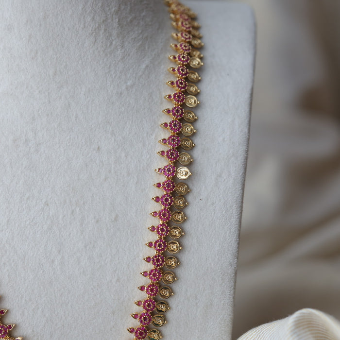 Heritage gold plated ruby stone coin long necklace HL248
