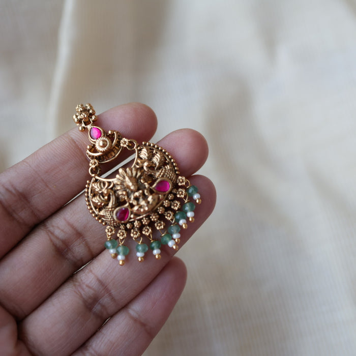 Antique ruby stone temple design maang tikka TA3434