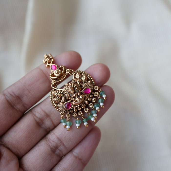 Antique ruby stone temple design maang tikka TA3434