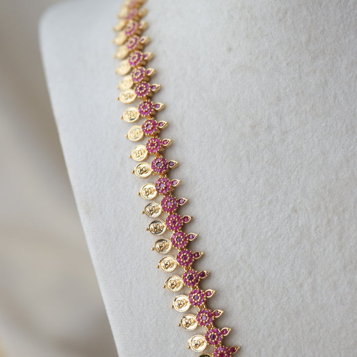 Heritage gold plated ruby stone coin long necklace HL248