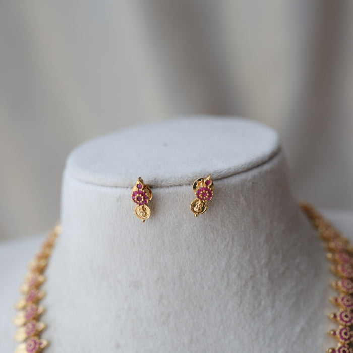 Heritage gold plated ruby stone coin long necklace HL248