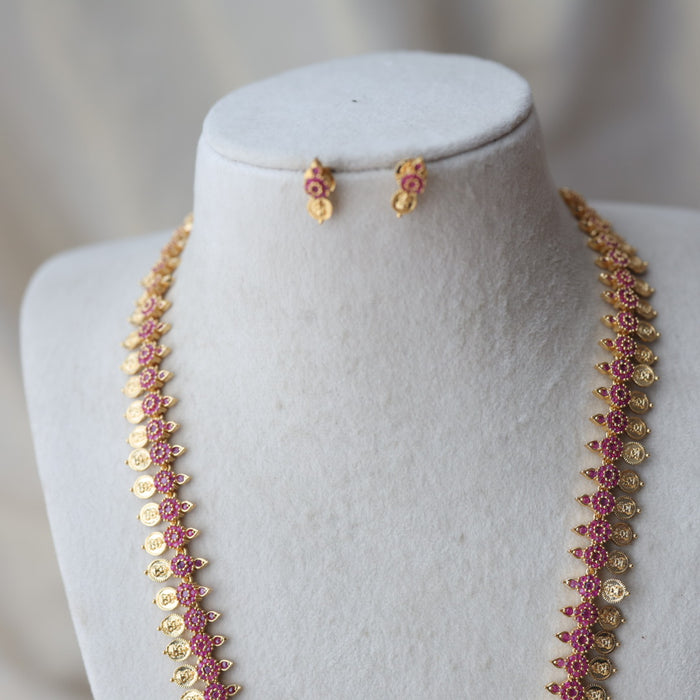 Heritage gold plated ruby stone coin long necklace HL248
