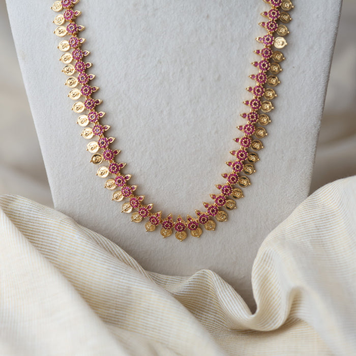 Heritage gold plated ruby stone coin long necklace HL248