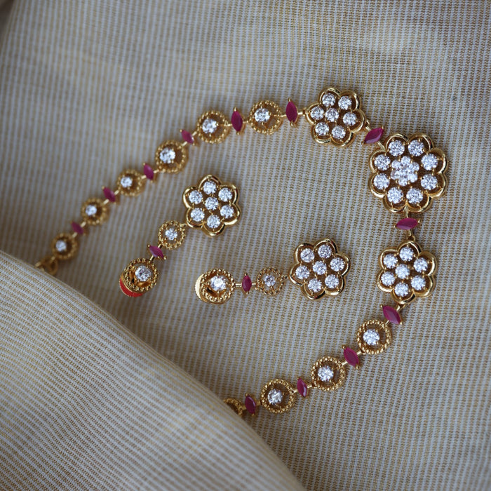 Heritage gold plated ruby white stone short necklace with earrings H27933