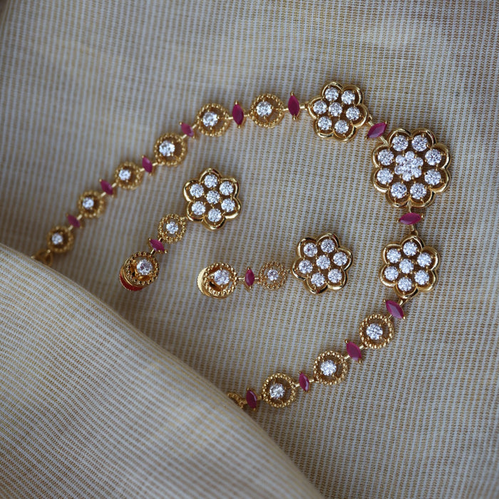 Heritage gold plated ruby white stone short necklace with earrings H27933