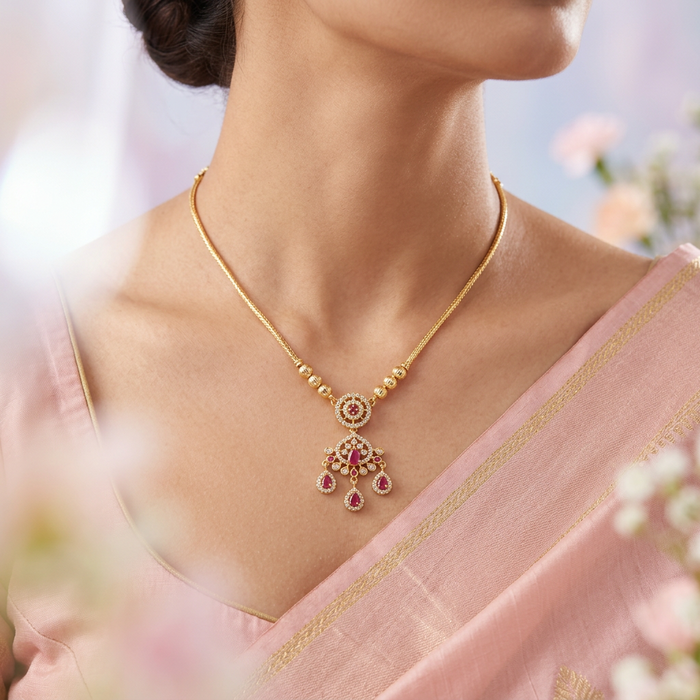 Heritage gold plated ruby white short necklace H0257