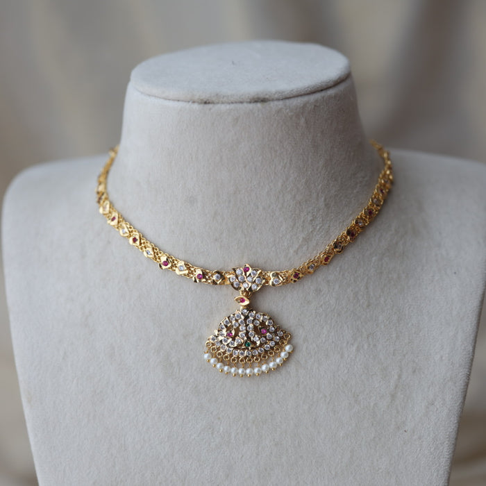 Heritage gold plated ruby white short necklace H0290