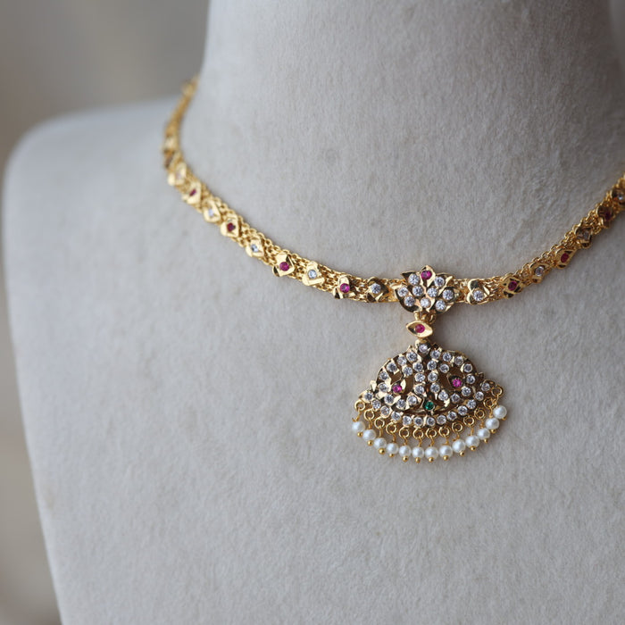 Heritage gold plated ruby white short necklace H0290