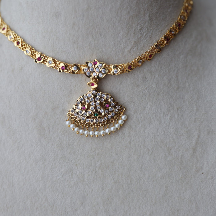 Heritage gold plated ruby white short necklace H0290