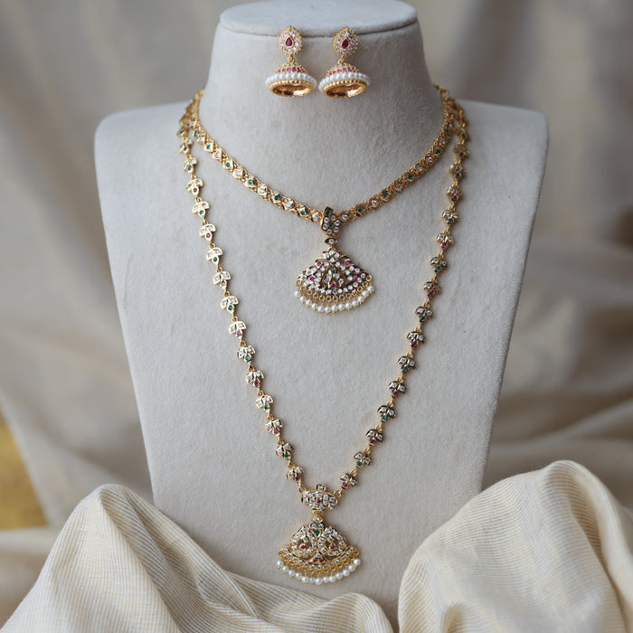 Heritage gold plated padakam long and short necklace set HPS12788