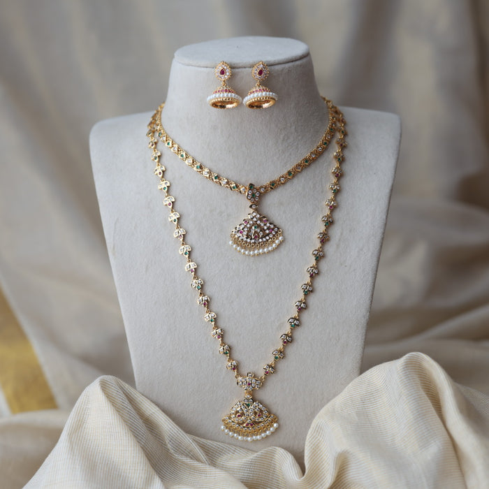 Heritage gold plated padakam long and short necklace set HPS12788