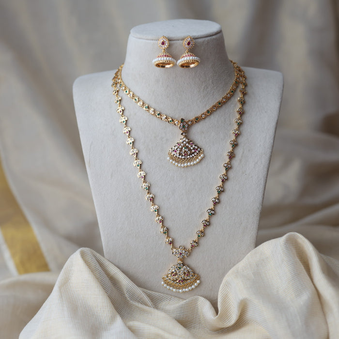 Heritage gold plated padakam long and short necklace set HPS12788