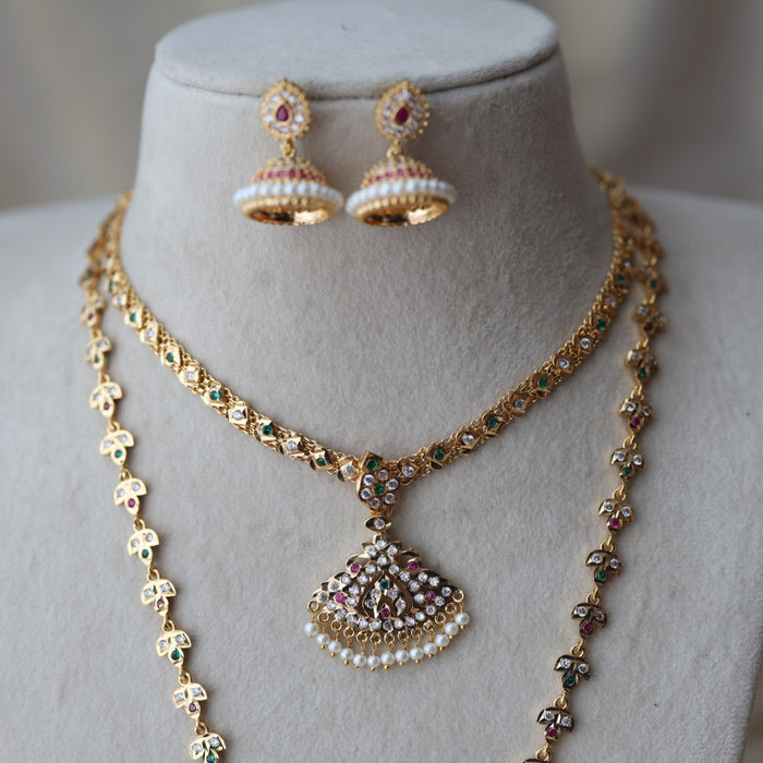 Heritage gold plated padakam long and short necklace set HPS12788