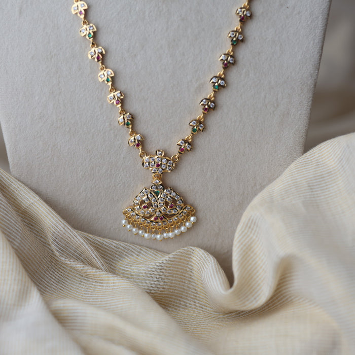 Heritage gold plated padakam long and short necklace set HPS12788