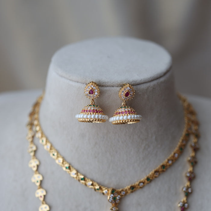 Heritage gold plated padakam long and short necklace set HPS12788