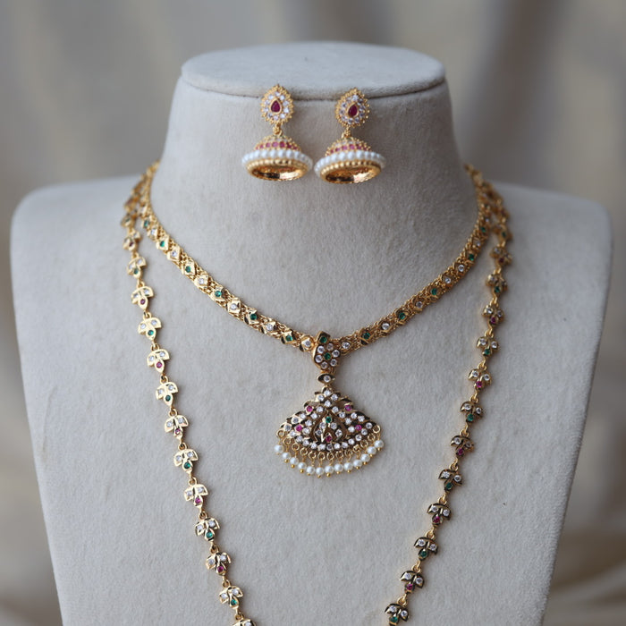 Heritage gold plated padakam long and short necklace set HPS12788