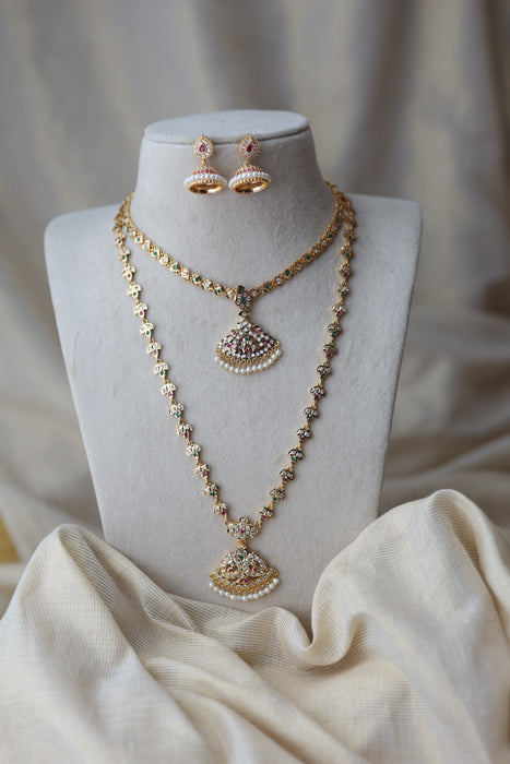 Heritage gold plated padakam long and short necklace set HPS12788
