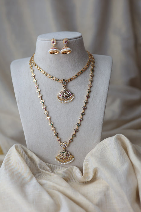Heritage gold plated padakam long and short necklace set HPS12788