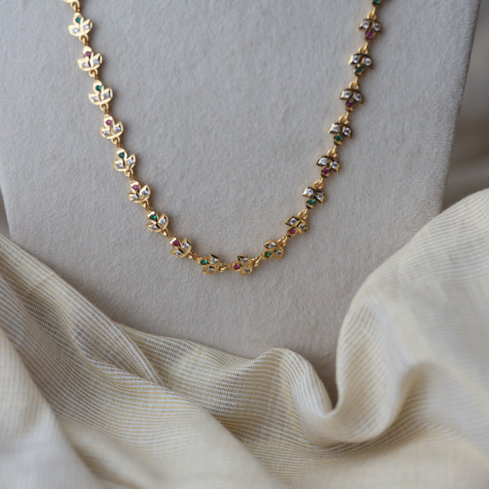 Heritage gold plated multi stone long necklace HL0011
