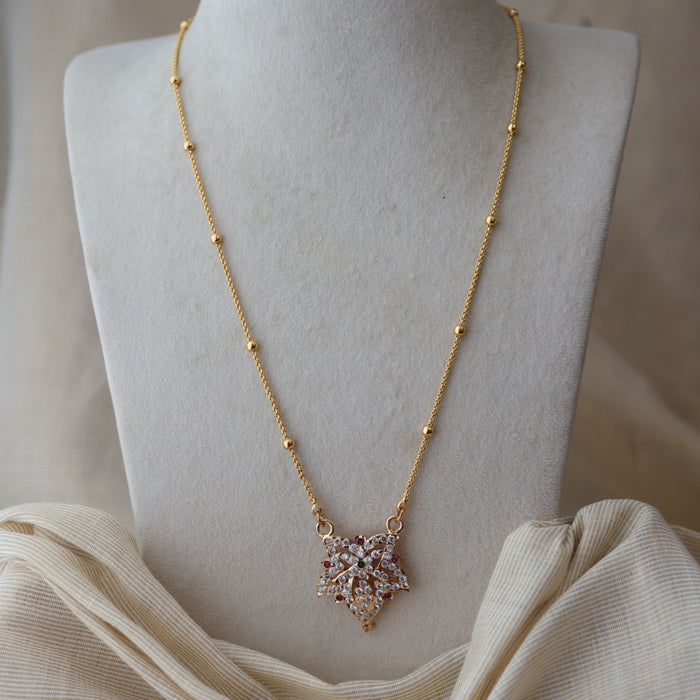 Heritage gold plated white stone padakam long necklace HP927