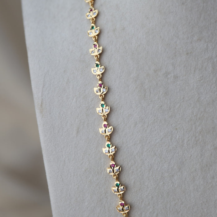 Heritage gold plated multi stone long necklace HL0011